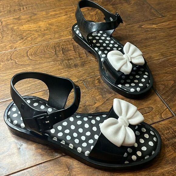 MINI MELISSA MINI MAR SANDAL PRINCESS BLACK & WHITE, size 4 - Picture 1 of 8